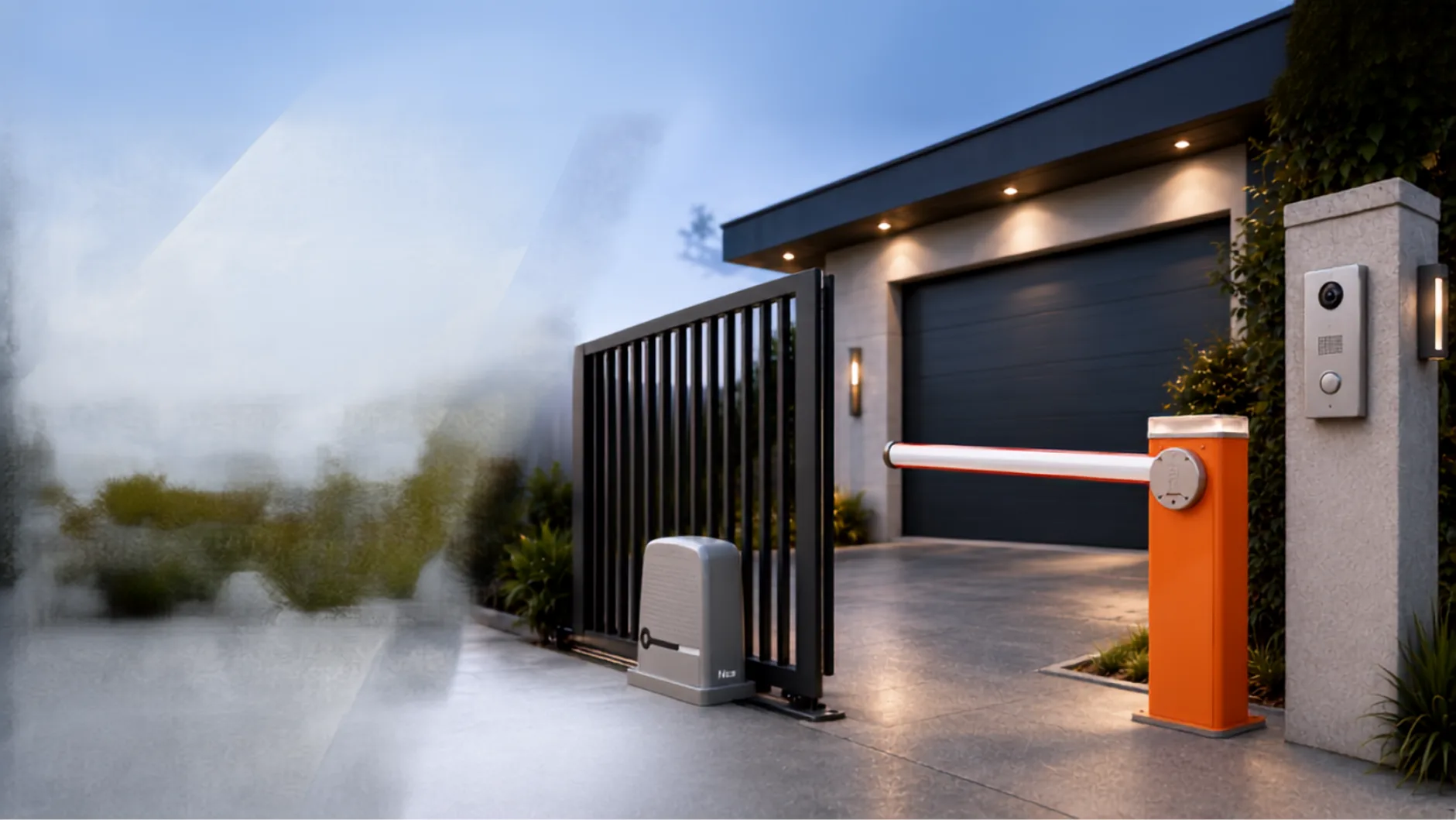 Modern otomatik geçiş sistemiyle donatılmış villa girişi